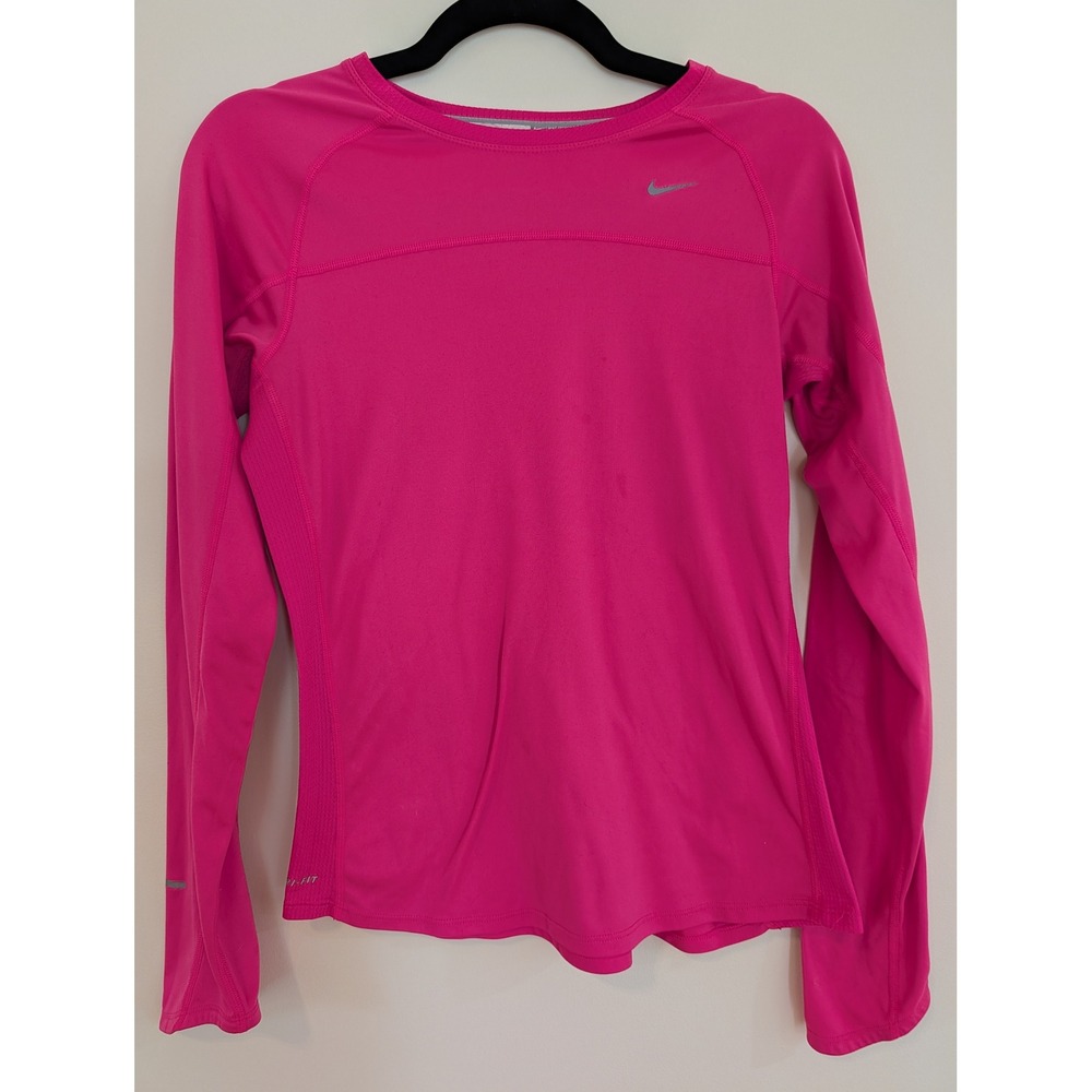 Nike Dri-Fit Running Shirt Womens Medium Pink Long Sleeve Athletic Top